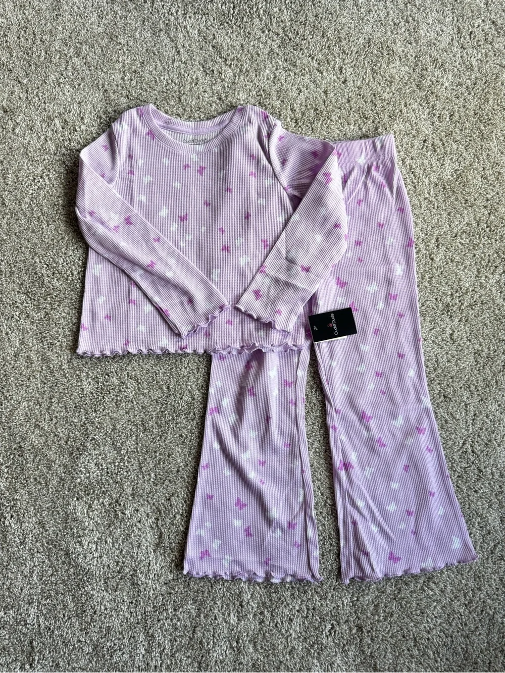 Cuddl Duds Girls Pajama Set Size 6-7 Pink Butterfly Thermal Set NWT